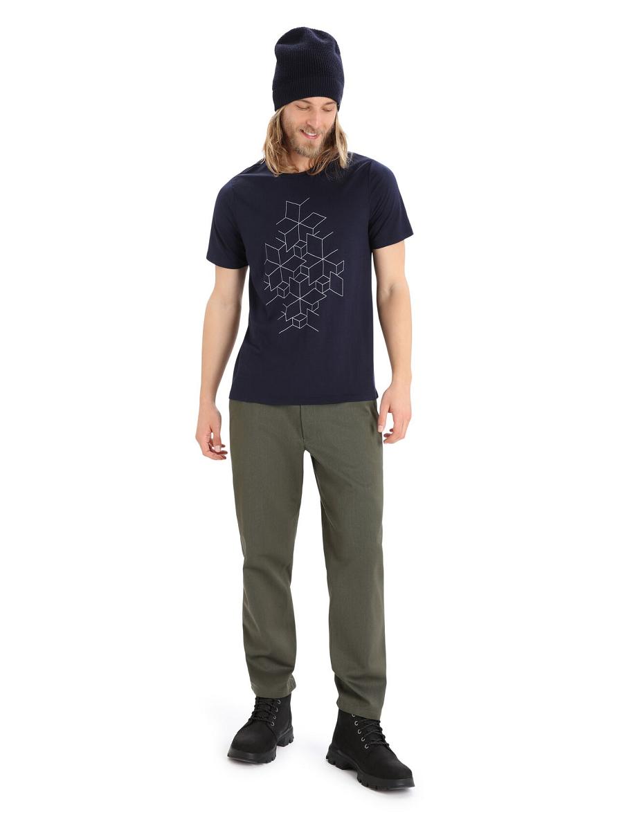 Men's Icebreaker Merino Tech Lite II Short Sleeve Snowflake T Shirts Midnight Navy | CA 1744FDNM